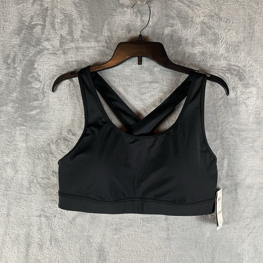 Ideology Women's Sports Bra 1X Black Stretch Flat Seams Crisscross Back